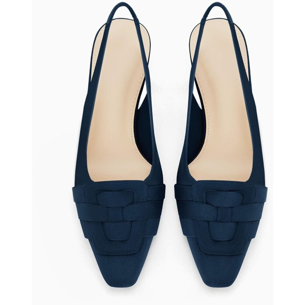 Women's Navy Blue Sling Back Kitten Heel Pointed Closed Toe Comfortable Sandal - Picture 5 of 6